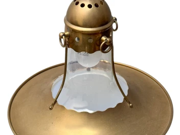 Arts & Crafts Brass Pendant with Glass Shade, 1900s